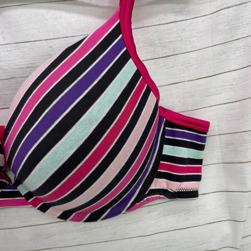 Cacique Intimates Womens Plus Size 44C Underwire Cotton Plunge Bra Striped - Picture 2 of 6